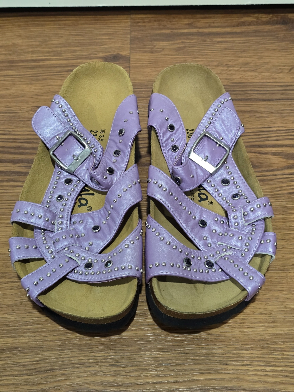 Lilac Studded Women's Slide Sandals with Buckle
